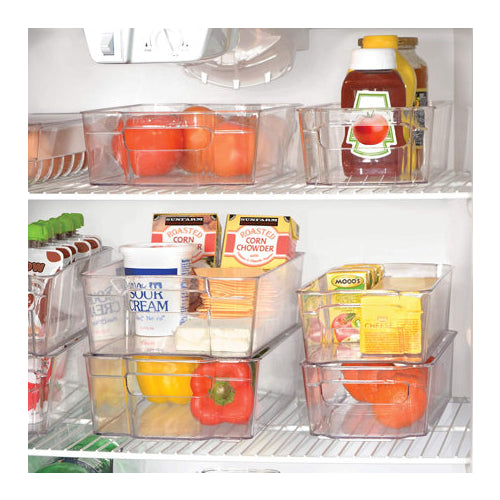 Sharper Image- Refrigerator Organizer Bins, Plastic Storage Bins for Freezer, Cabinet & Pantry, Stackable Freezer Organizer Bins with Built-in Handle, Clear Bins for Kitchen Storage (13.3 X 6 X 3.5)