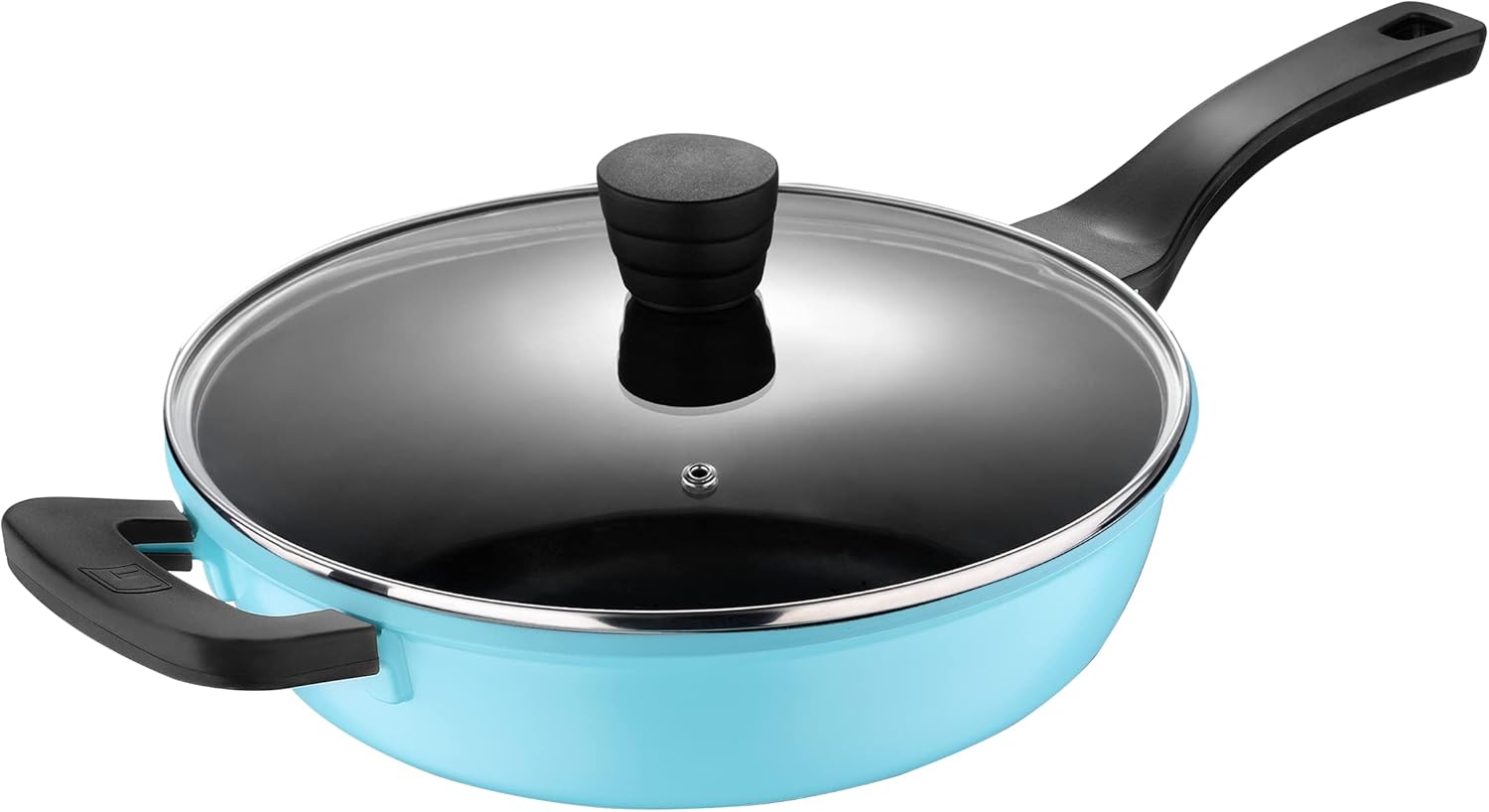 Retro by Bergner - 11" Non Stick Cast Aluminum Saute Pan with Vented Glass Lid, 11 Inches, 4 Quarts, Blue