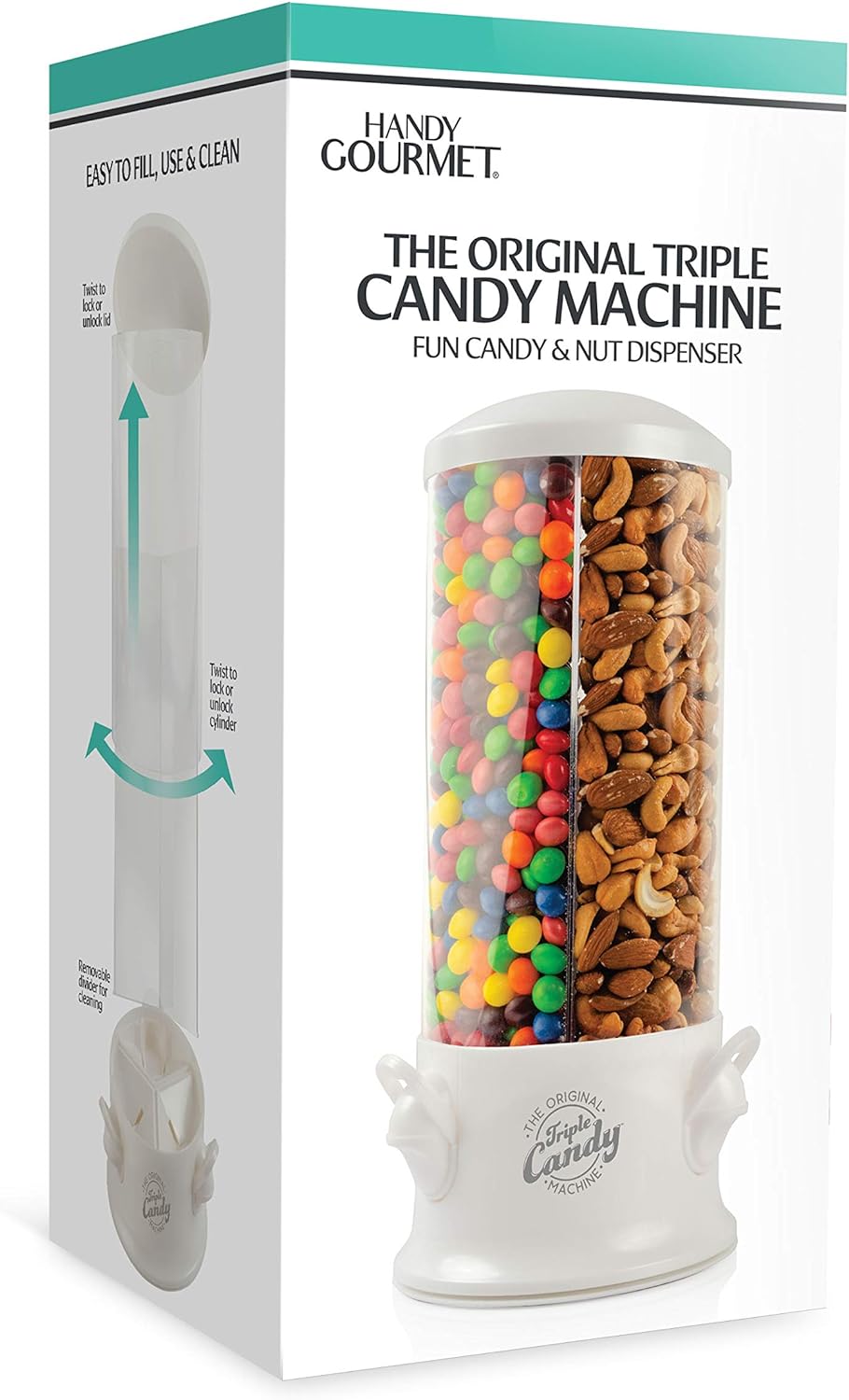 Handy Gourmet Original Triple Machine-Fun Candy & Nut Dispenser-New & Improved, Pink