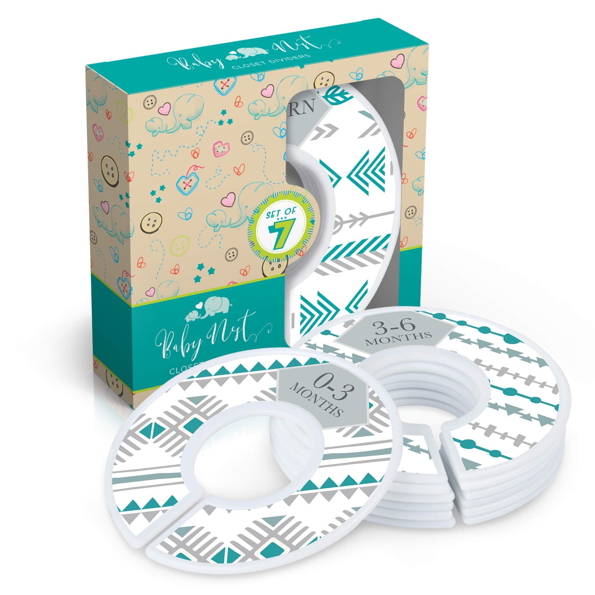 Baby Nest Designs Anti-Slip Plastic Closet Dividers, Chevron Teal, 7 Pieces, 1.25" Standard Rails