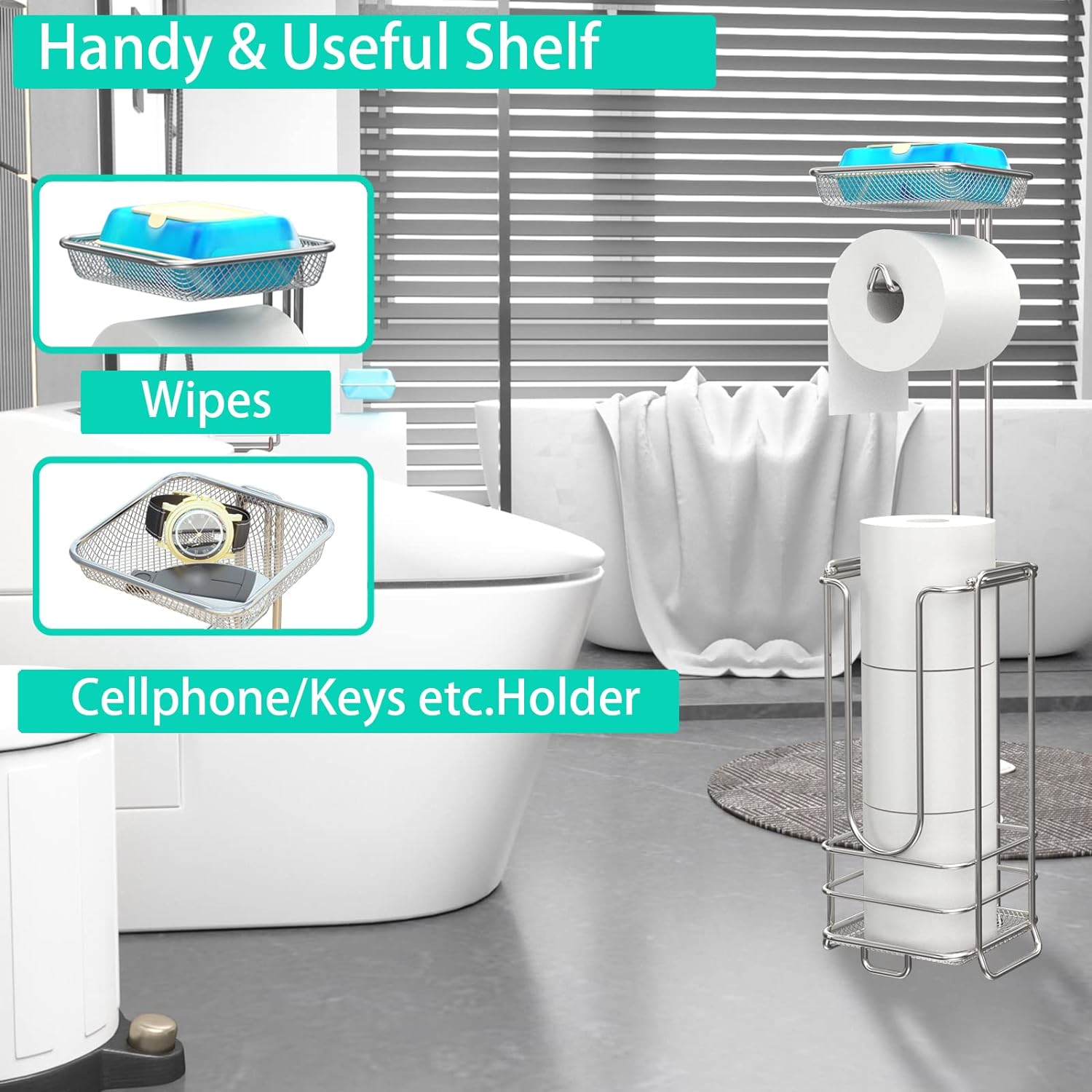 zccz - Toilet Paper Holder Stand - Tissue Holder for Bathroom with Shelf