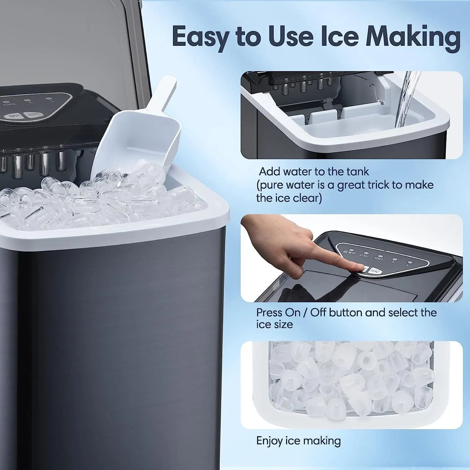 Trustech 26LB Self-Cleaning Quiet Compact Portable Ice Maker Machine