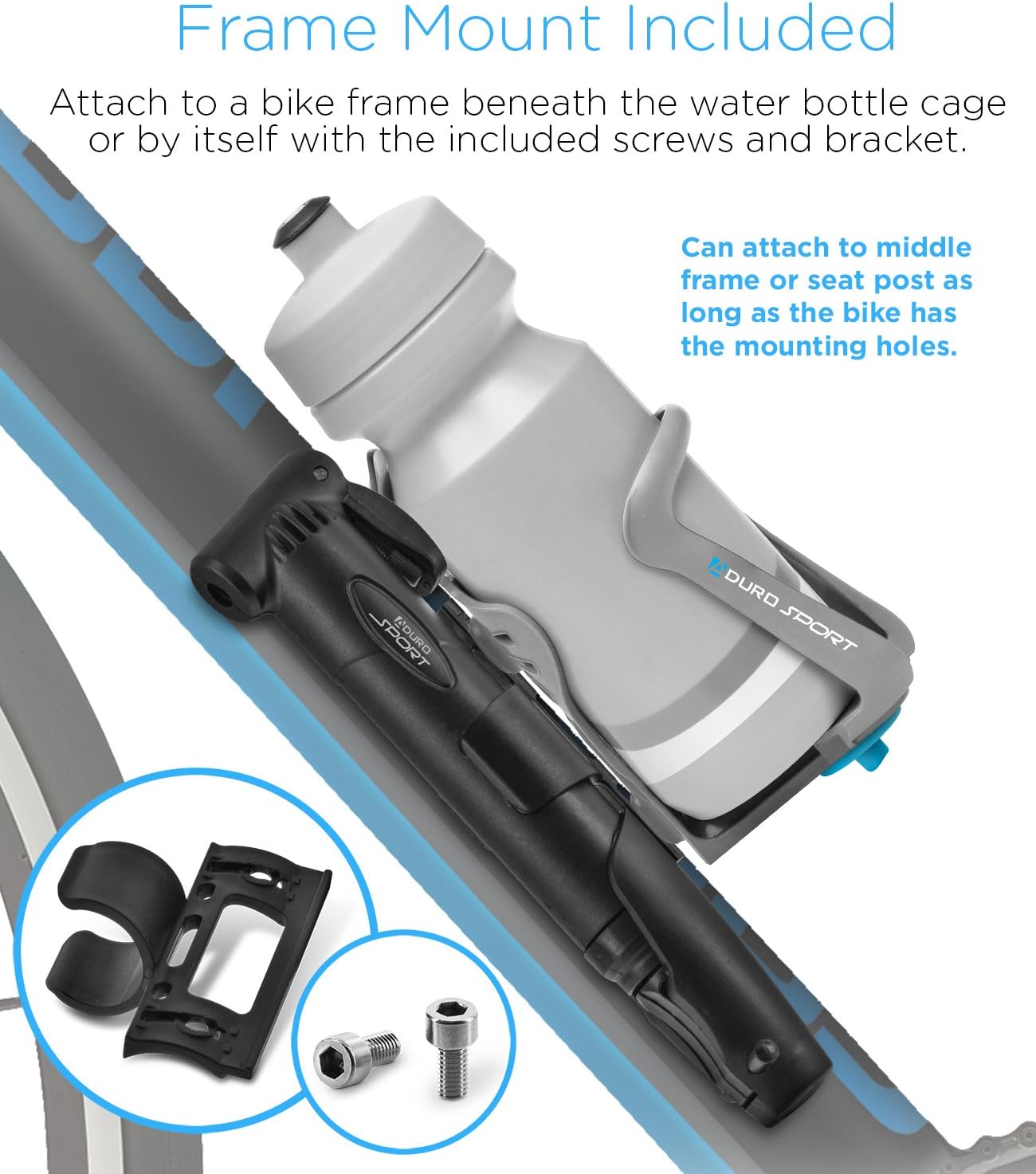 Aduro Sport Bicycle High Pressure Frame Pump Easily Mounts to Most Bikes