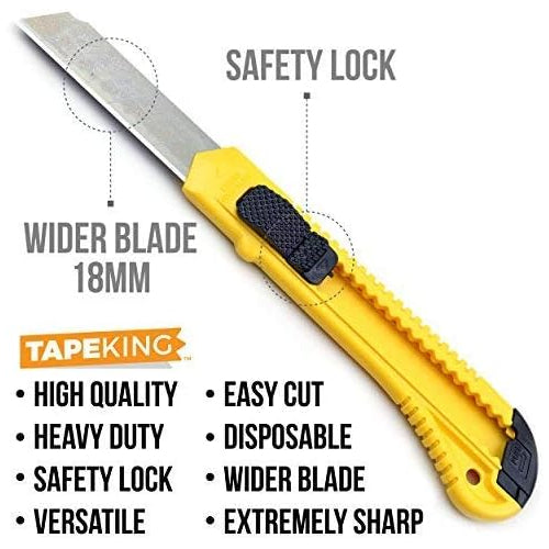 Tape King Retractable Utility Knife Box Cutters (12-Pack Bulk, 18mm Wide Blade Cutter)