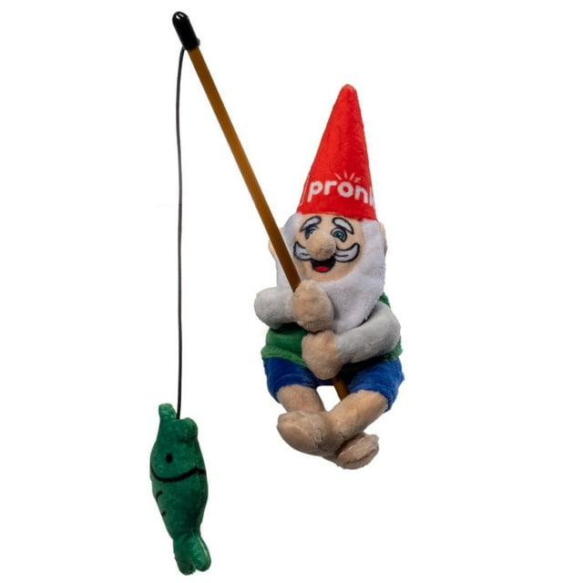 Pronk! Pets Gone Fishing Garden Gnome 9.5-Inch Durable Crinkle Wand Cat Toy