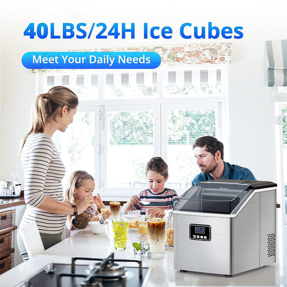 Trustech Stainless Steel Countertop Ice Maker with Self Cleaning & Timer, 24pcs Ice Cubes Ready in 13 Mins