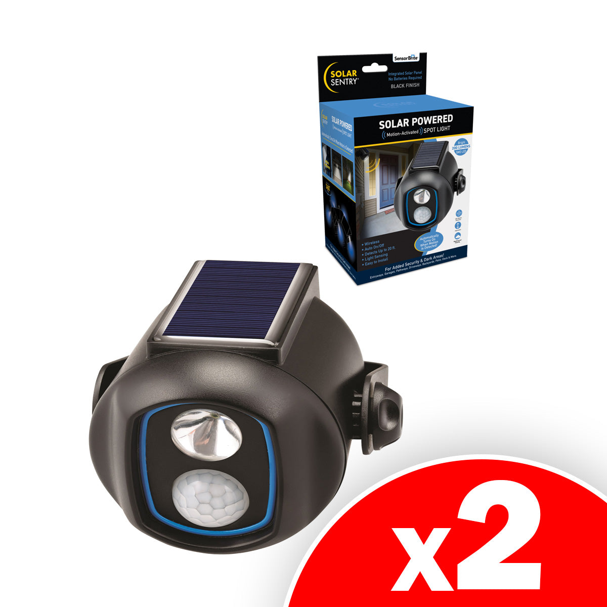 Sensor Brite Solar Powered Black Motion Activated Outdoor Integrated LED, 2 Pack