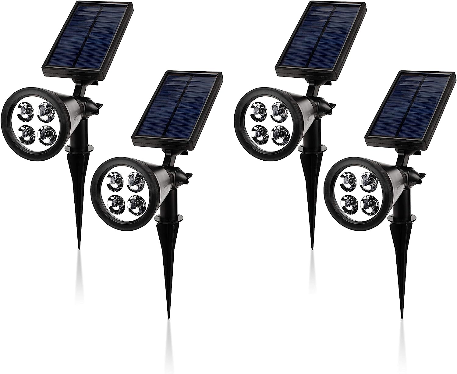 Signature Garden LED Solar Garden Spotlights (4 Pack) Super-Bright, Easy No-Wire Installation with Ground or Wall Mount Option. Auto On/Off. All-Weather/Water-Resistant