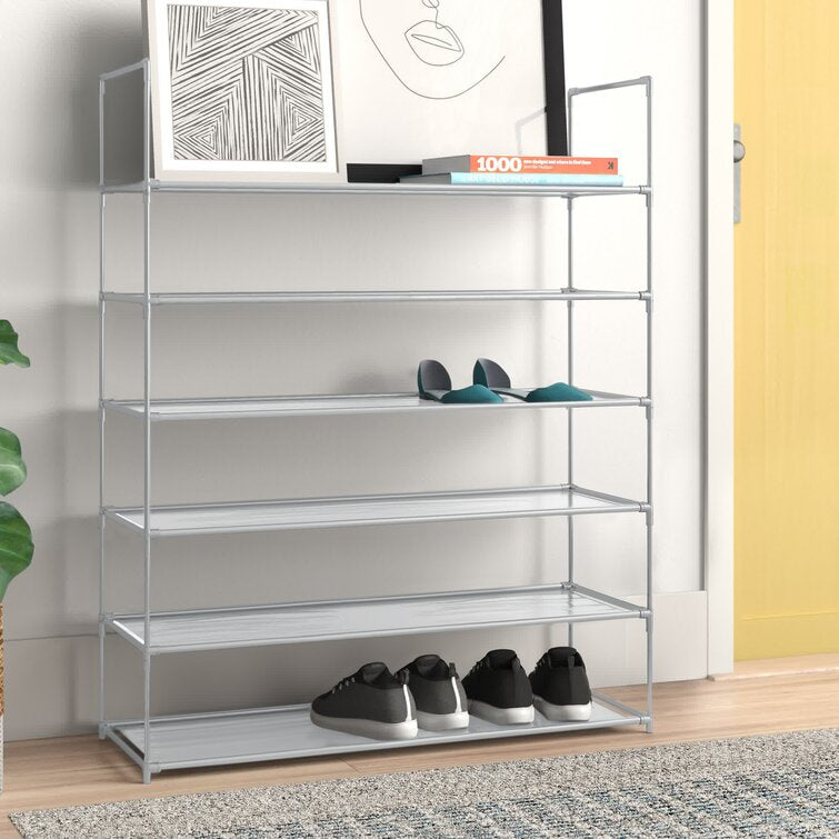 Simply Essential 6-Tier Fabric Shoe Rack in Grey