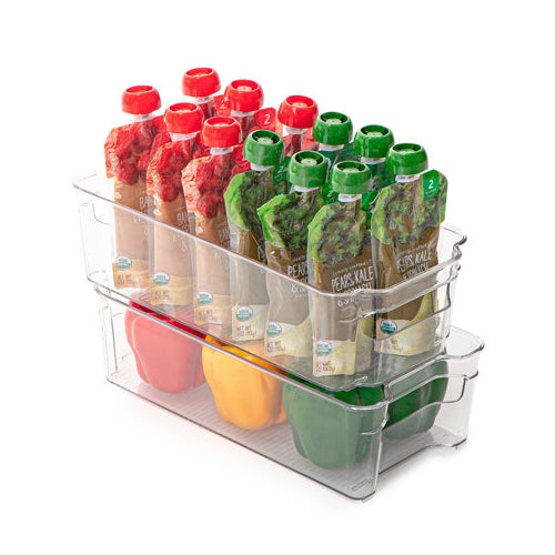 Sharper Image- Refrigerator Organizer Bins, Plastic Storage Bins for Freezer, Cabinet & Pantry, Stackable Freezer Organizer Bins with Built-in Handle, Clear Bins for Kitchen Storage (13.3 X 6 X 3.5)