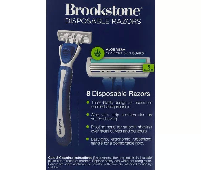 Brookstone 3 Blade Aloe Infused Disposable Razors, 48 Packs of 8