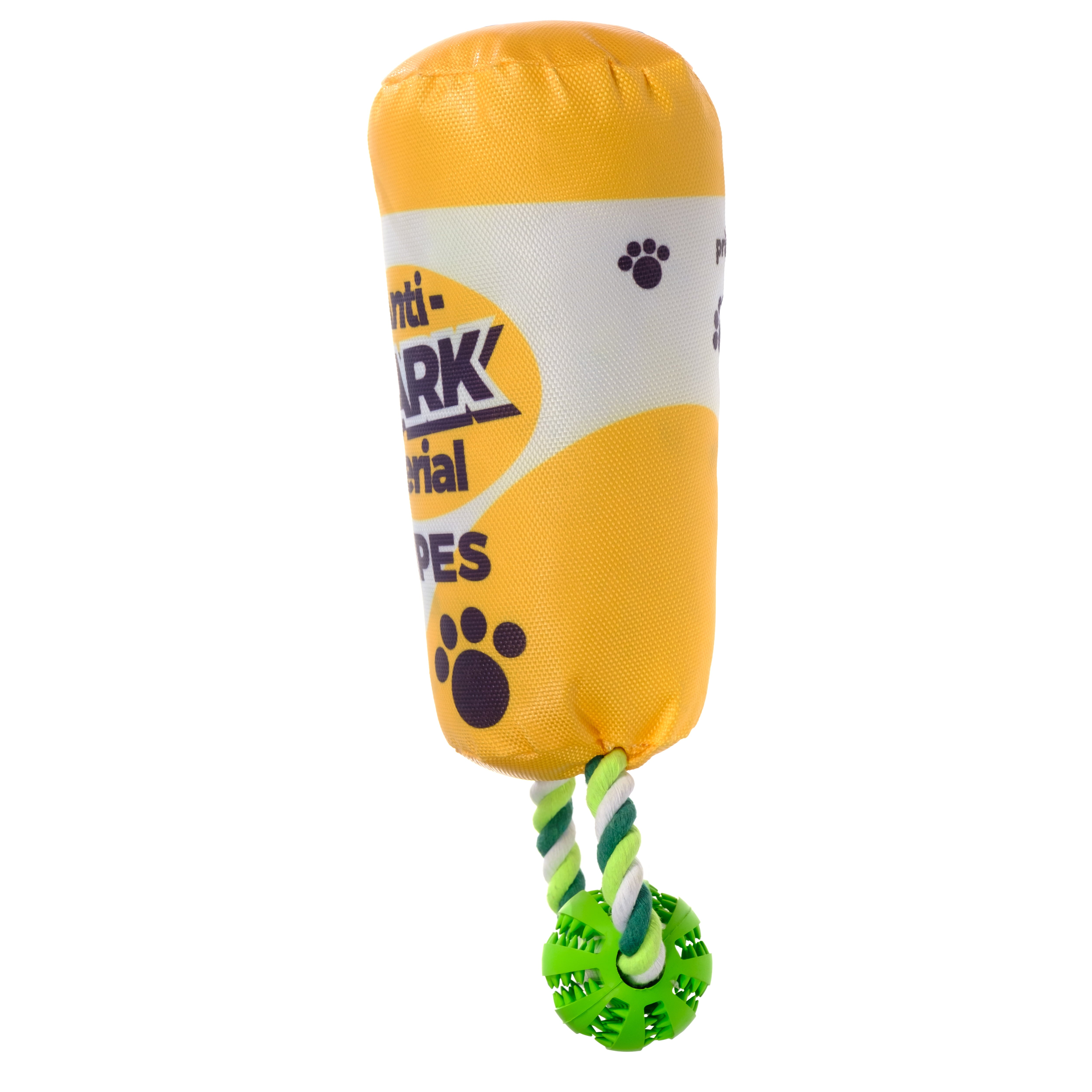 Pronk! Pets anti-BARK-terial Wipes Bottle 14-Inch Durable Soft Plush Squeaky Rope Dog Toy, 12 Pack