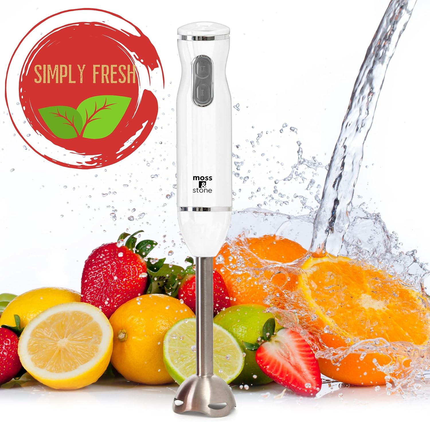 Moss & Stone Stainless Steel 300 Watt Hand Blender with Egg Whisk & Chopper