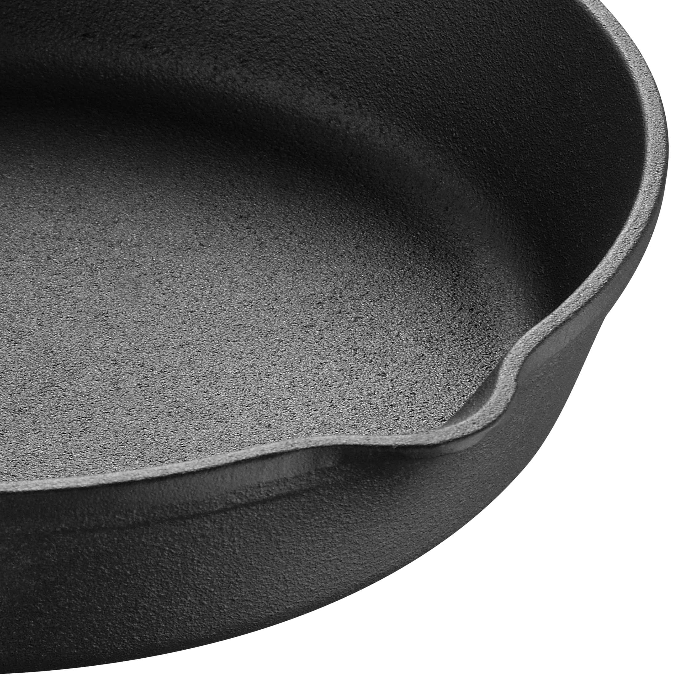 BBQ by MasterPRO - 12" Pre Seasoned Cast Iron Fry Pan with Helper Handle and Dual Spouts, Black