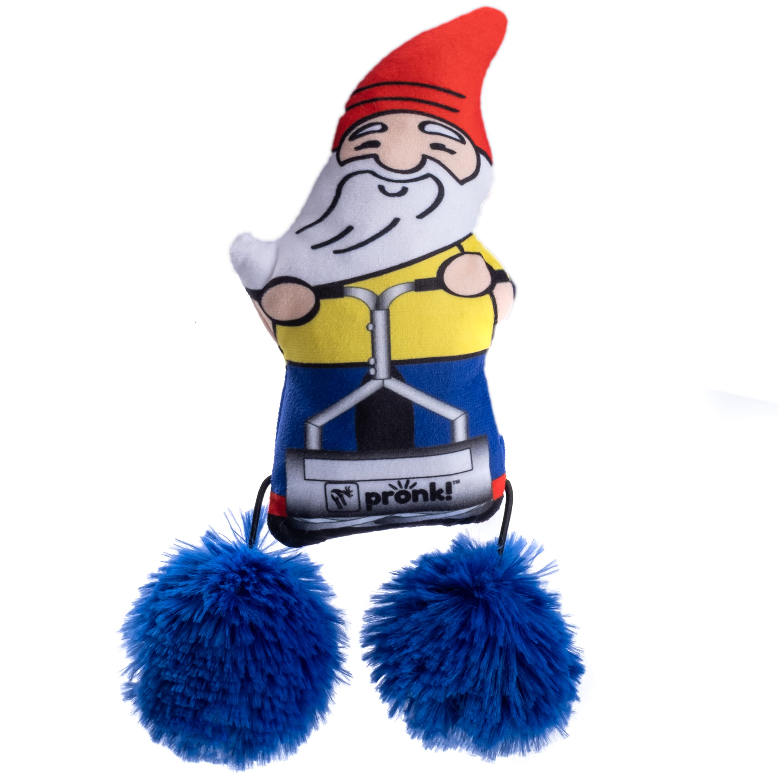 Garden Gnome Reel Lawn Mower 6 Inch Plush with Bell Balls Crinkle Cat Toy with Chirpy Bird Sound