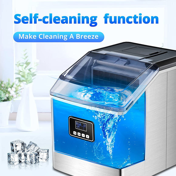 Trustech Stainless Steel Countertop Ice Maker with Self Cleaning & Timer, 24pcs Ice Cubes Ready in 13 Mins