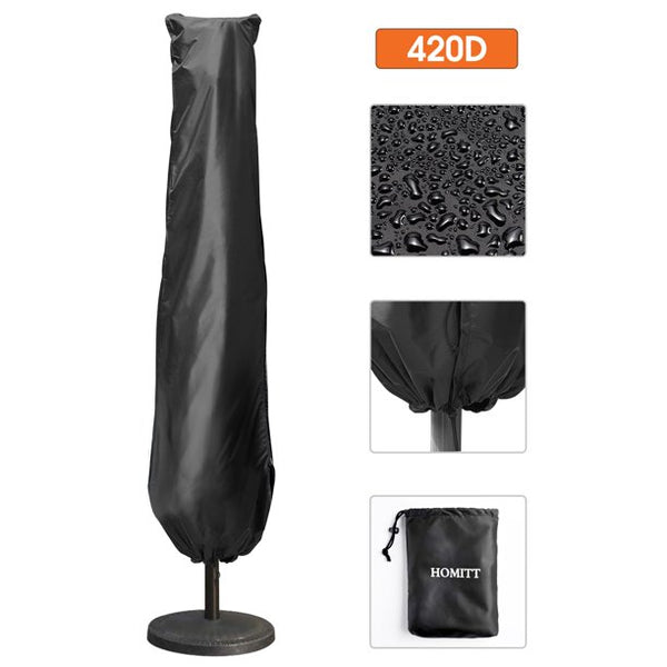 Homitt Patio Umbrella Cover, 420D Waterproof Offset Cantilever Patio Umbrella/Parasol Cover with Zipper for 7-13ft Outdoor Patio & Market Umbrellas, Large, Black