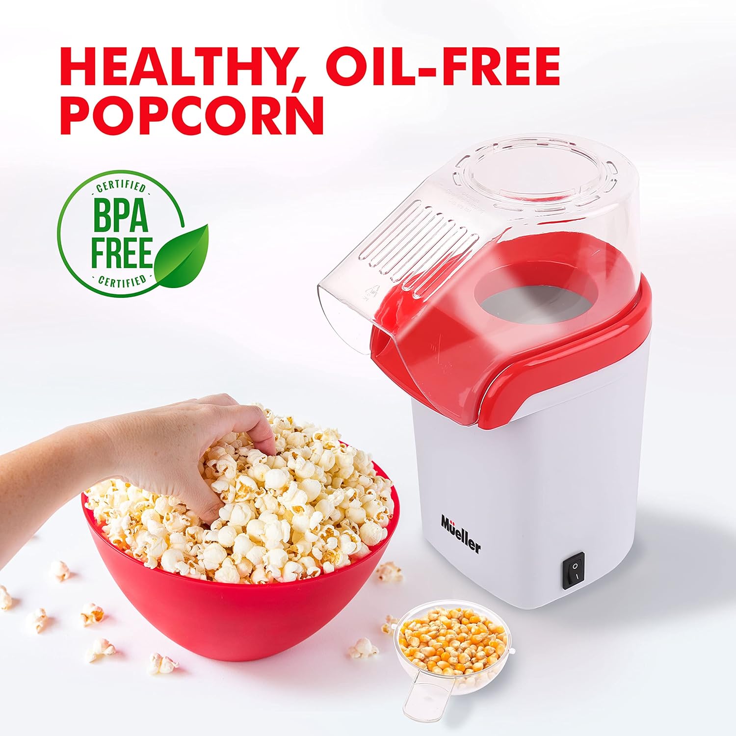 Mueller Ultra Pop, Hot Air Popcorn Popper, Electric Pop Corn Maker, Healthy and Quick Snack, No Oil Needed with Measuring/Butter Cup