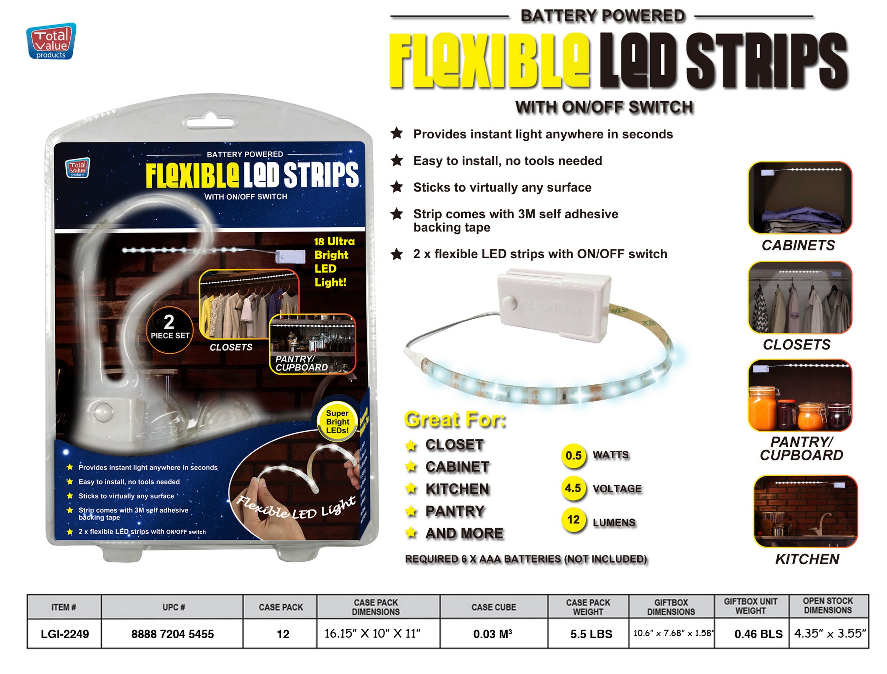 Total Value Flexible Led Light Strip, 2 Piece Set