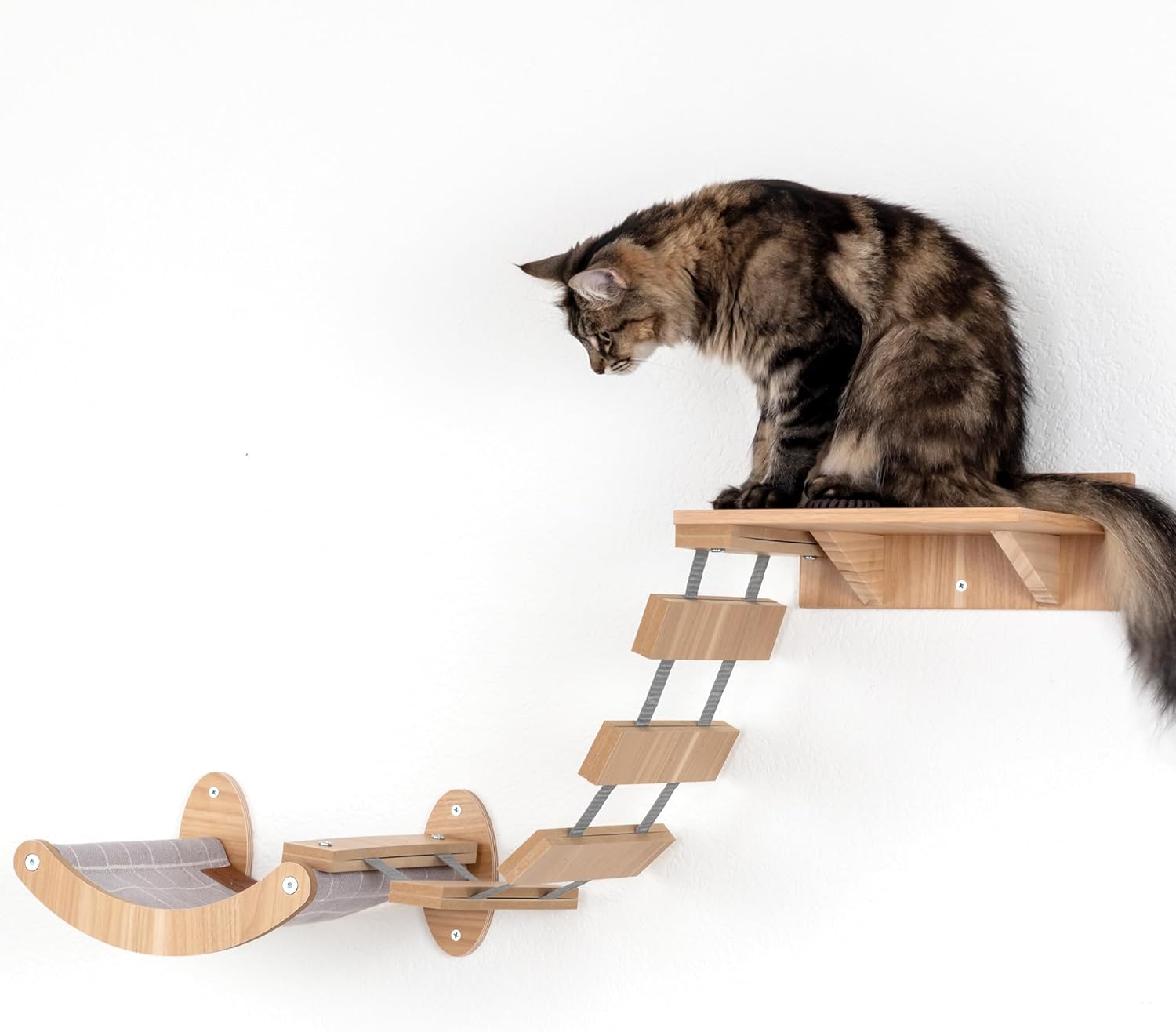 Sweet Life Pets Cat Wall Shelves Includes Wall Shelf, Plank Bridge, Cloth Hammock, Assembly Manual and Mounting Hardware