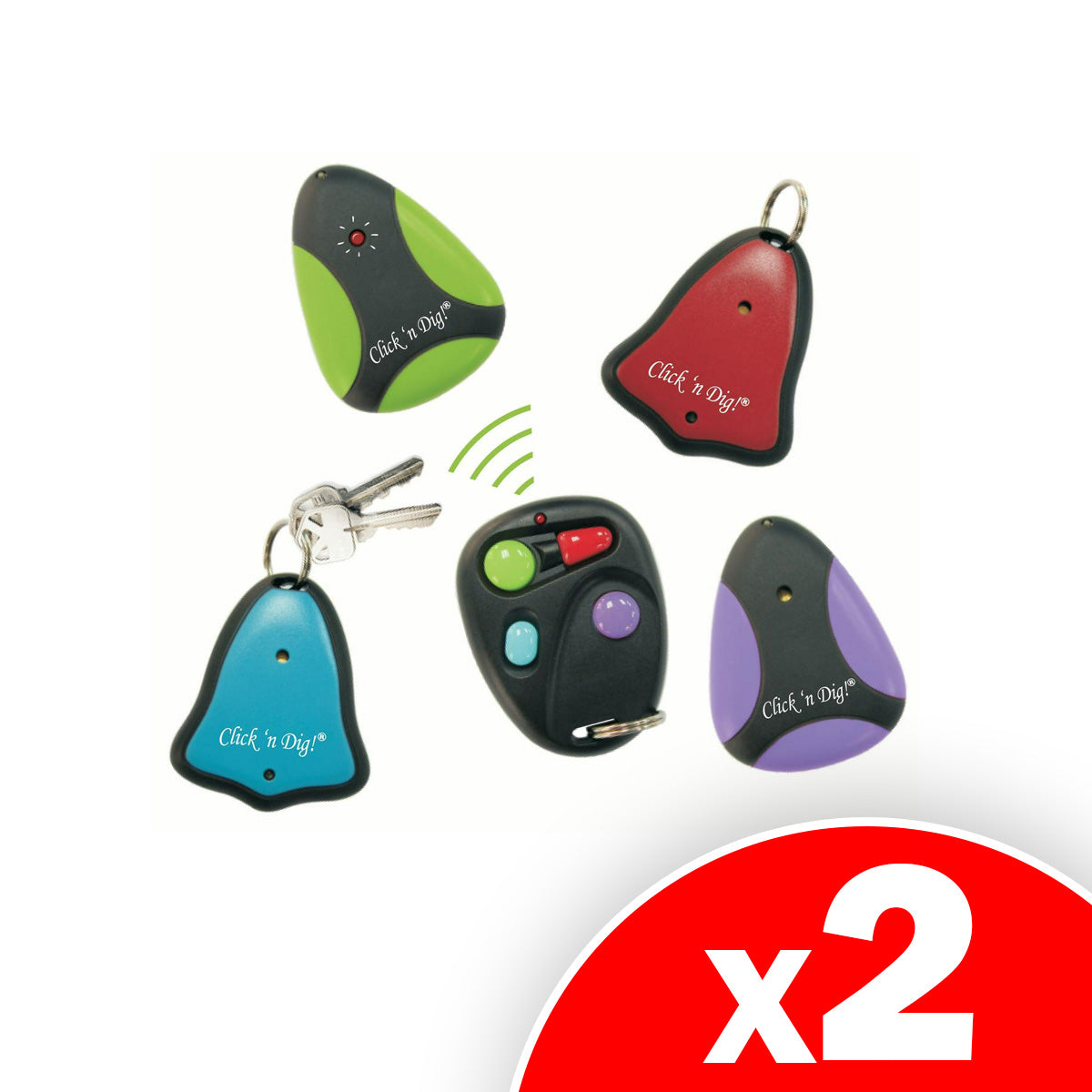 ClicknDig Click 'n Dig Model E4 Radio Frequency Electronic Key Finder with 4 Receivers, 2 Pack