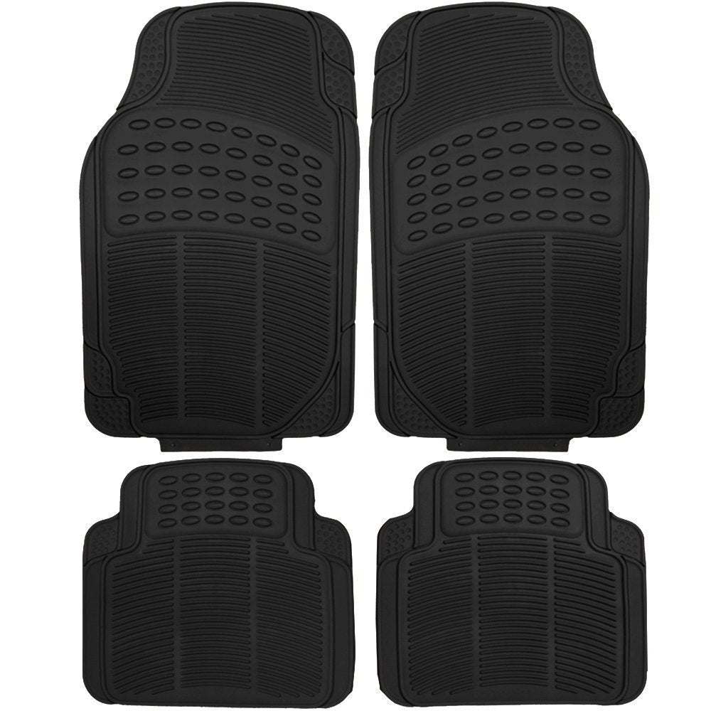 Route Auto Automotive Floor Mats Solid ClimaProof for all weather protection Universal Fit Trimmable Heavy Duty fits most Cars, SUVs, and Trucks, 4pc Full Set Black