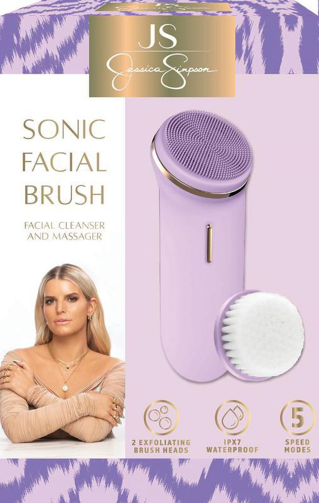 Jessica Simpson Rechargeable Sonic Facial Brush, 2 Brush Heads, 5 Speed Modes