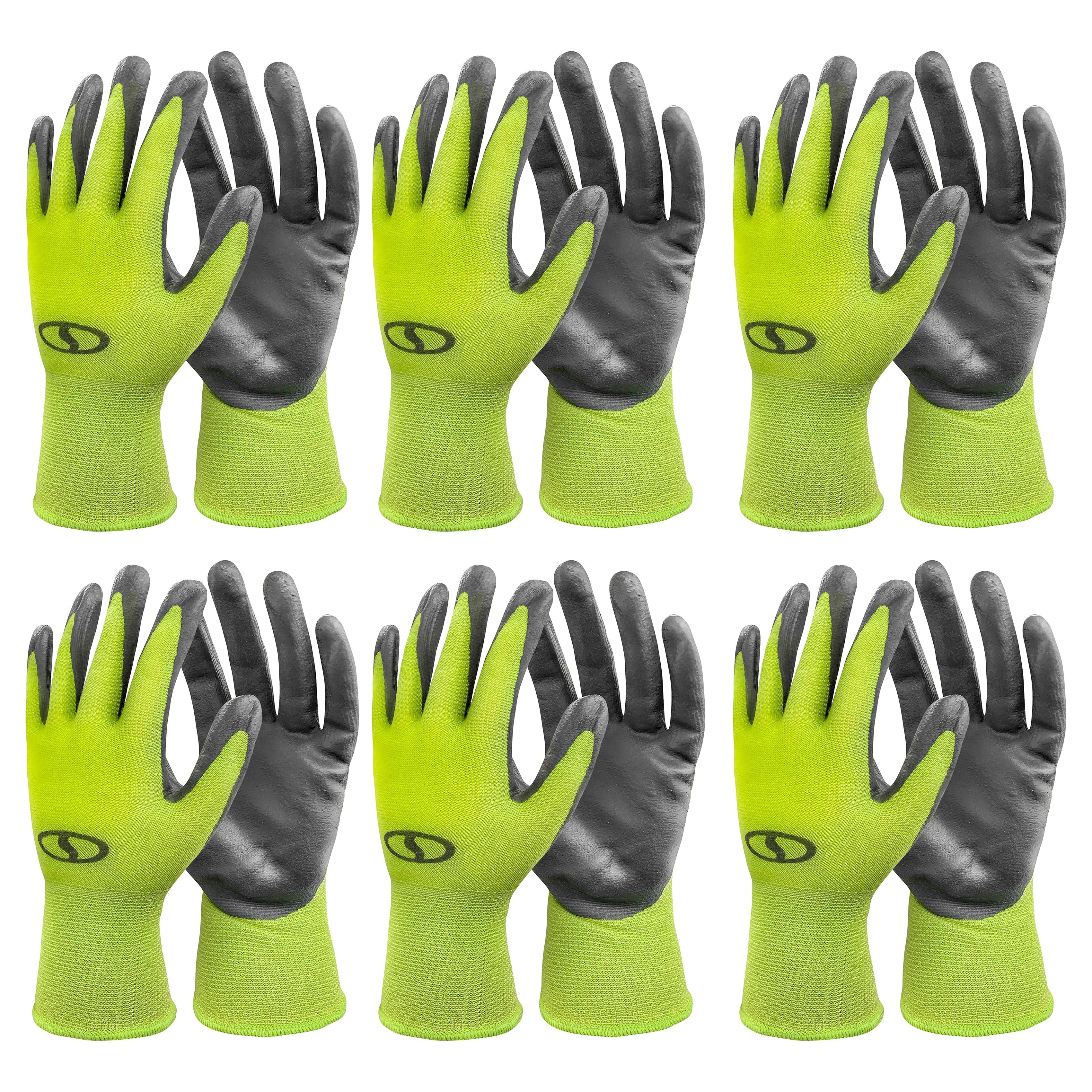 Sun Joe Nitrile-Palm Reusable/Washable Gloves, Breathable, One Size Fits Most, 6-Pack