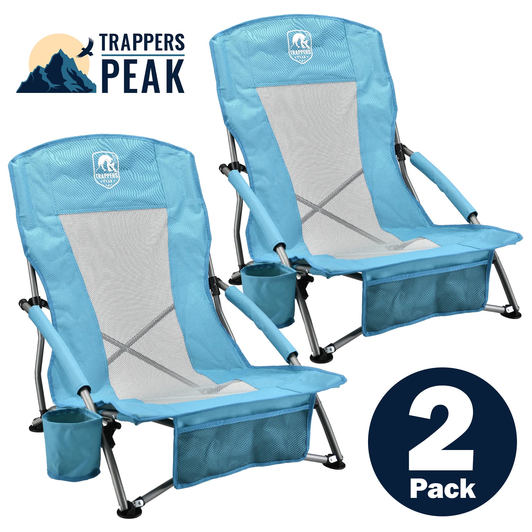 Trappers Peak Low Profile Folding Beach Chair, 2PK