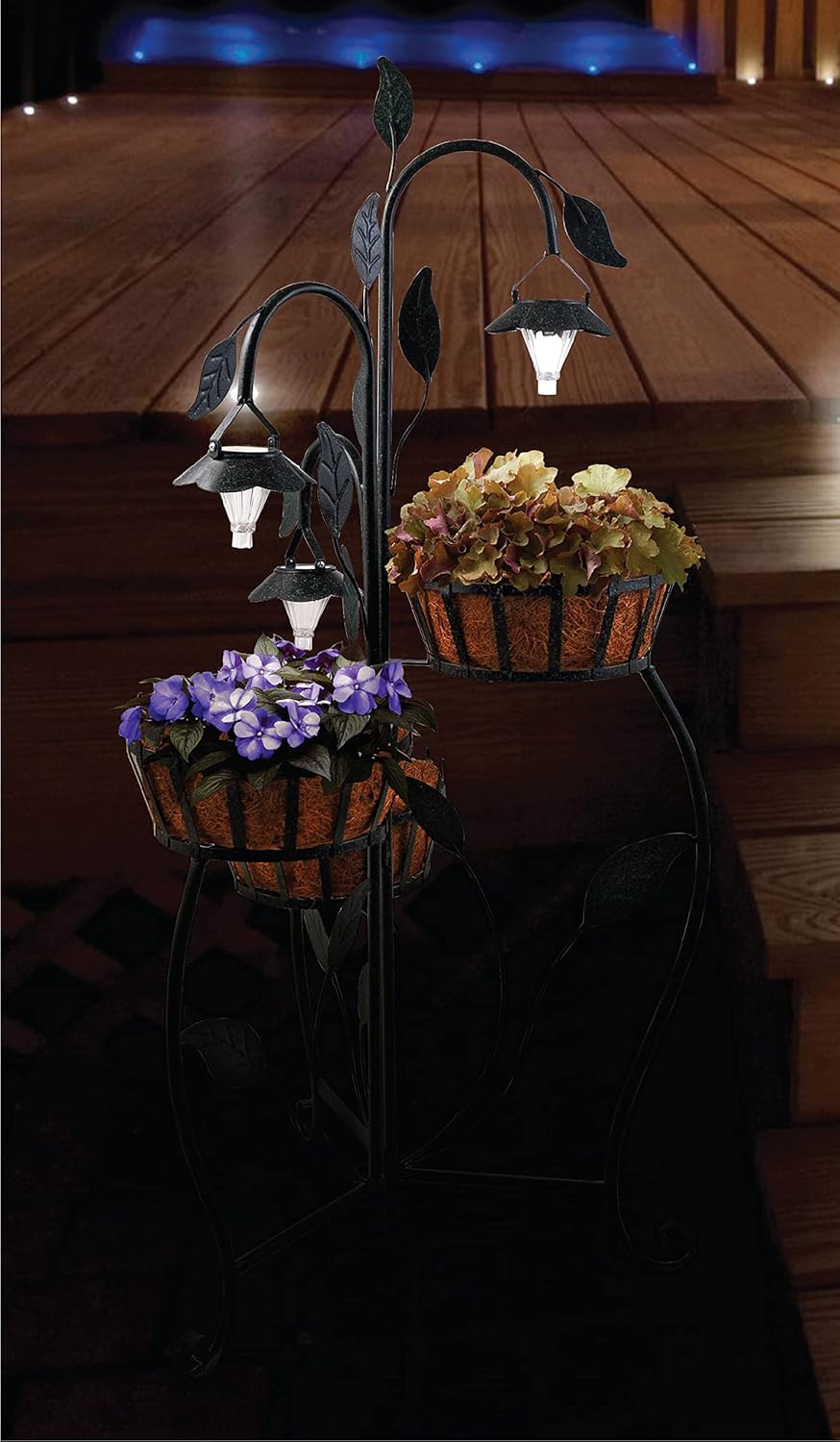 Sun-Ray Solar Lighted 3 Tier Planter, Dark Green