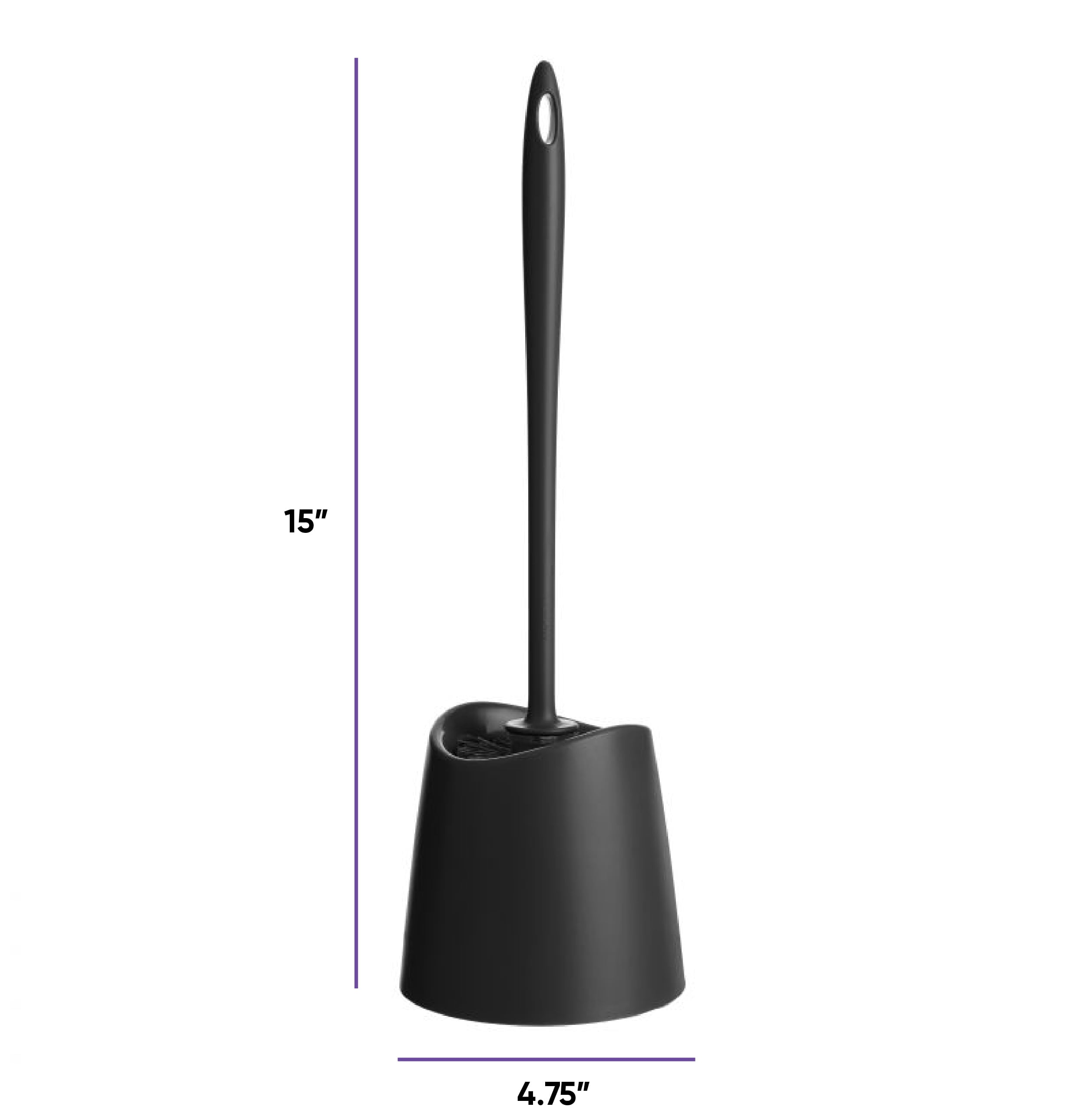 Superio Brand Modern Toilet Brush and Holder, Plastic, Black