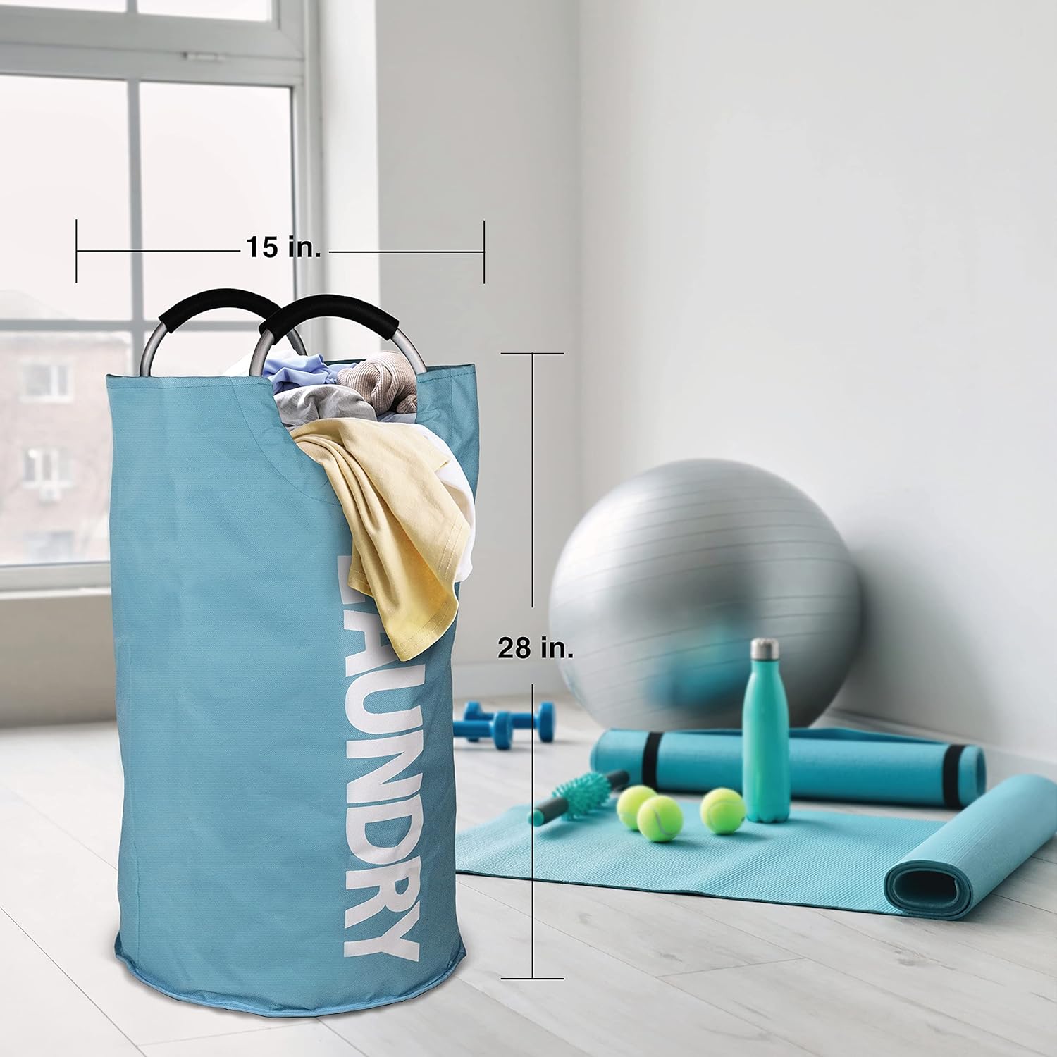 Brookstone Large Laundry Hamper with Handles, 28 X 15, Foldable Travel Laundry Bag for Dirty Clothes