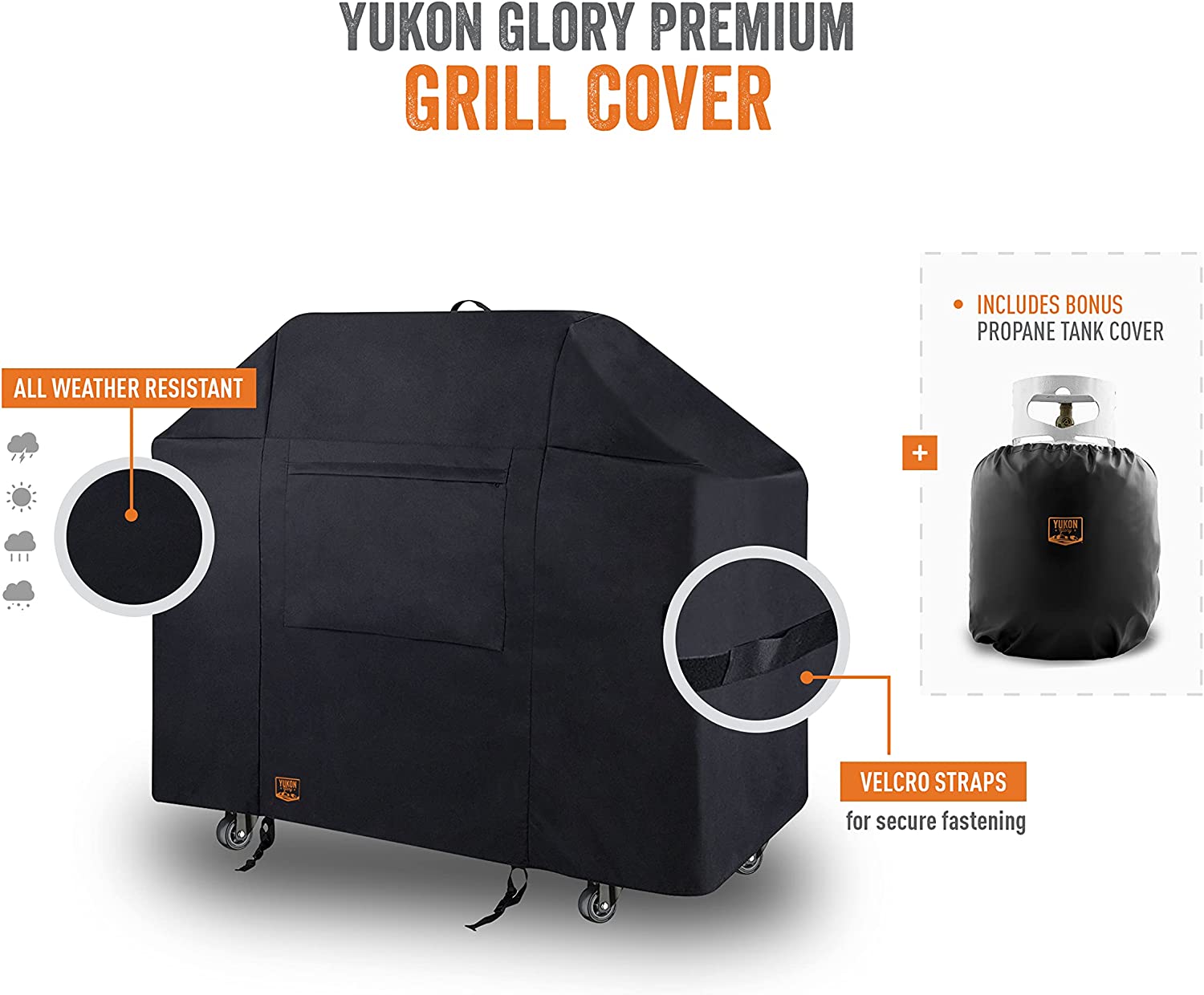 Yukon Glory Barbecue Grill Cover for Weber Spirit II 300 & Spirit 200 Series. The Heavy Duty BBQ Cover is 27 W x 52 L x 57 H & Protects Your Grill from Outside Elements (with Side Mount Controls)