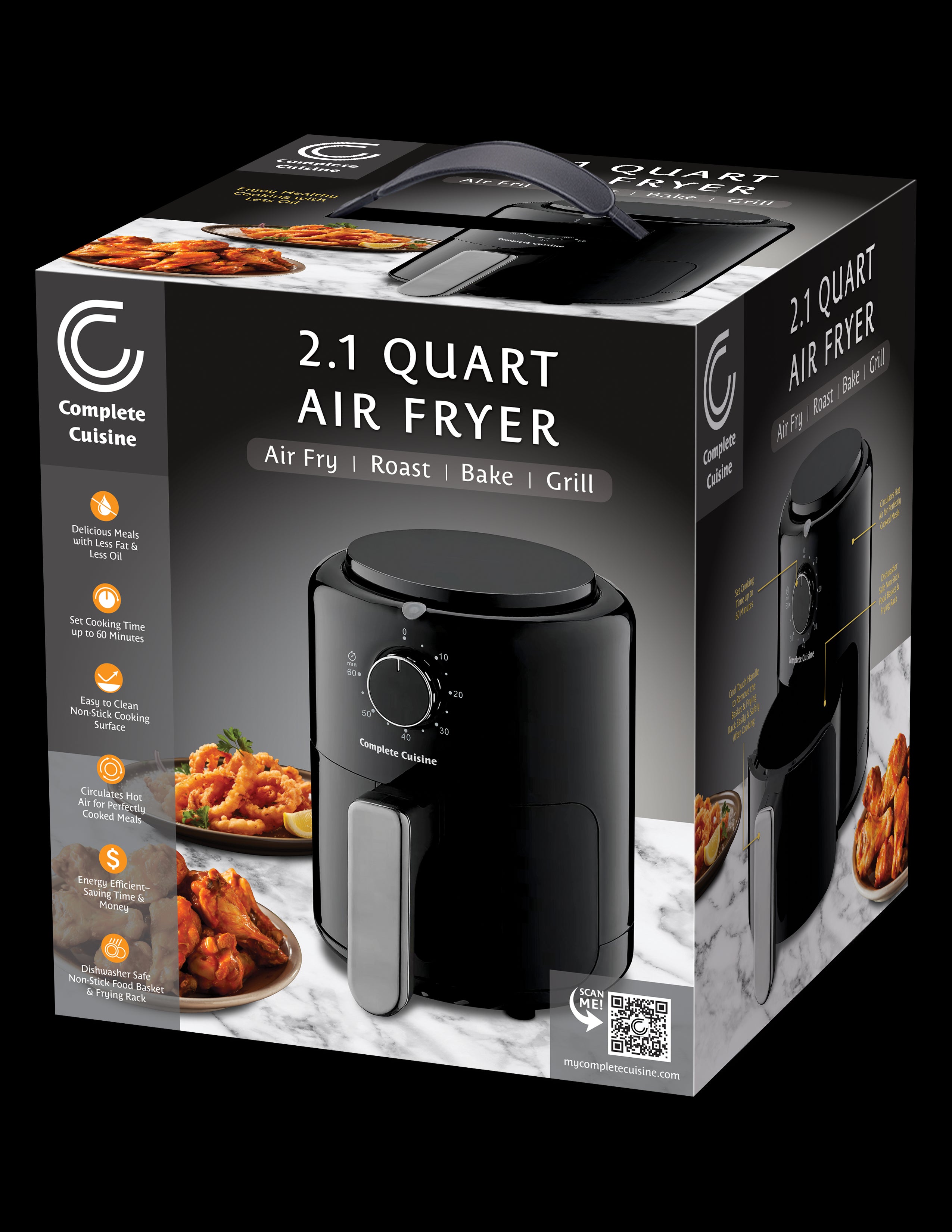 Complete Cuisine 2.1 QT Digital Air Fryer, 800W, Adjustable Temp Dial