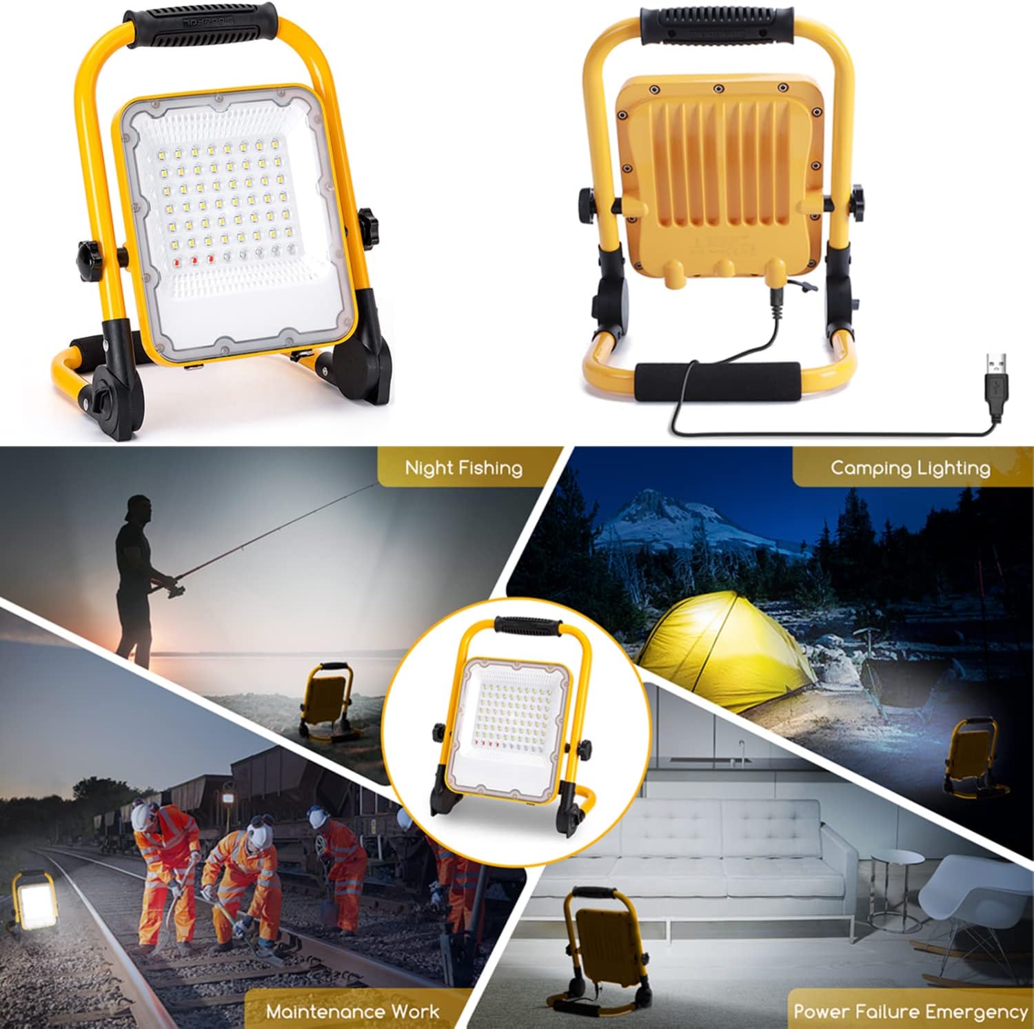 Aigostar 6500K Flood Light Rechargeable LED Work Light with Stand, 1000lm Waterproof, Foldable, 4 Modes