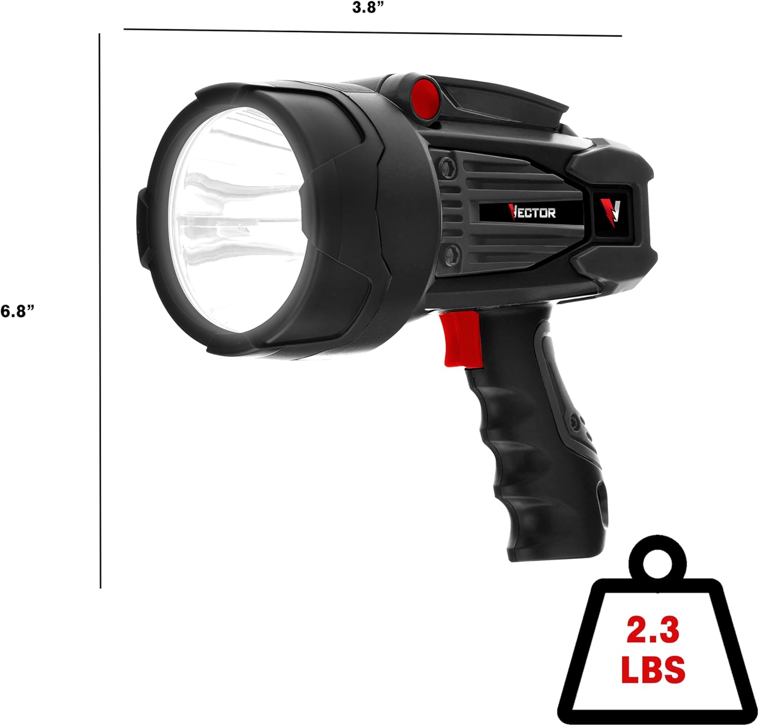 VECTOR LED Flashlight Spotlight, SL10LEDV, Rechargeable, Super Bright 2200 Lumens, USB Charging Port + USB Powerbank for Device Charging