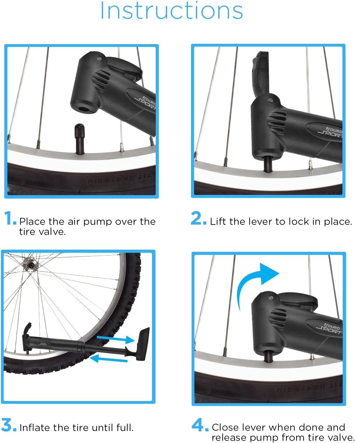 Aduro Sport Bicycle High Pressure Frame Pump Easily Mounts to Most Bikes