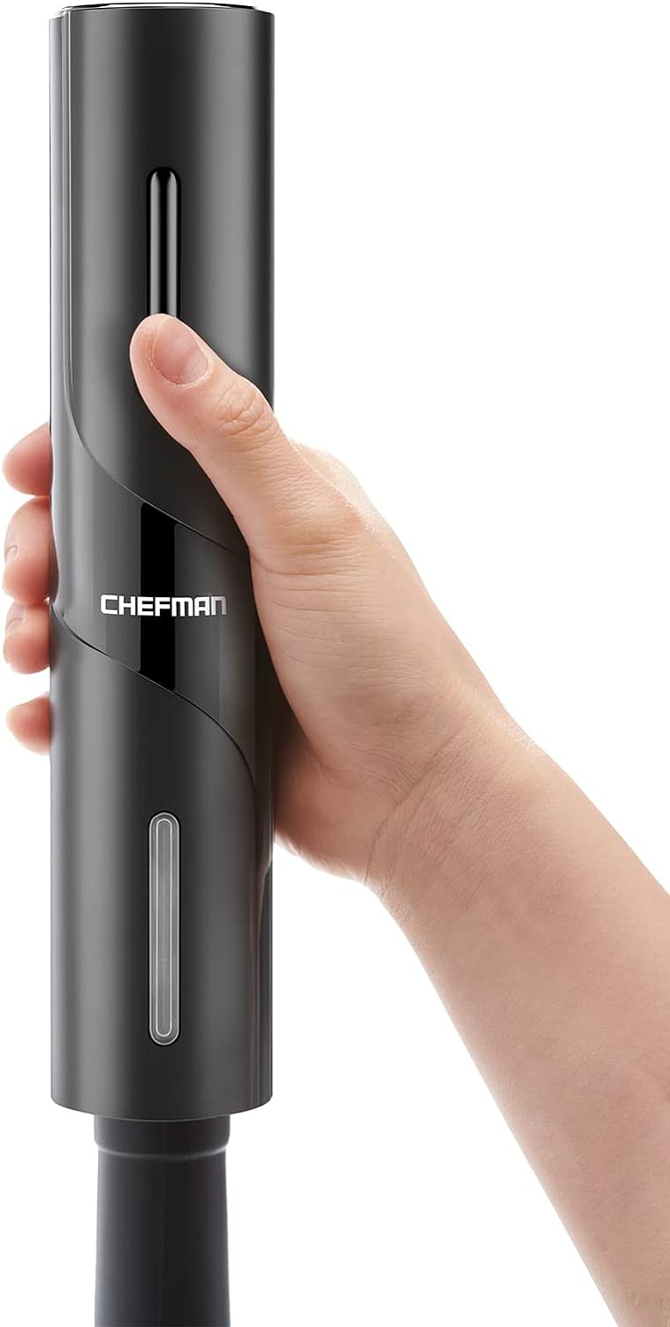 Chefman Battery Operated Electric Wine Opener with Foil Cutter, Pourer, & Vacuum Stopper