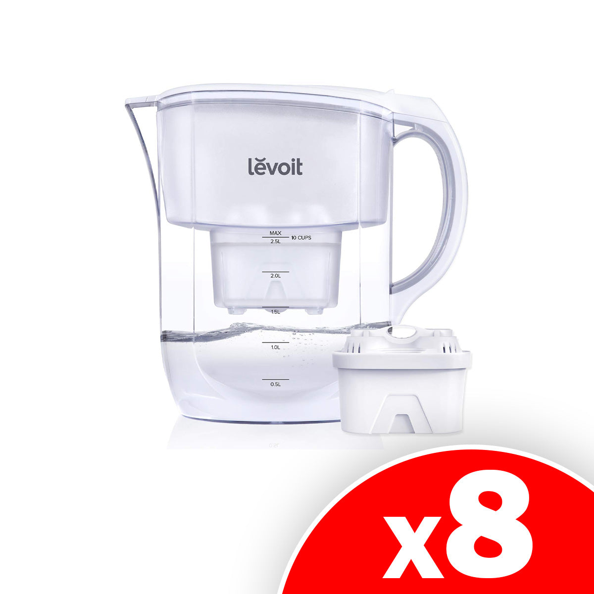 Levoit Water Filter Pitcher for Tap and Drinking Water with 1 Standard Filter, 8 Pack