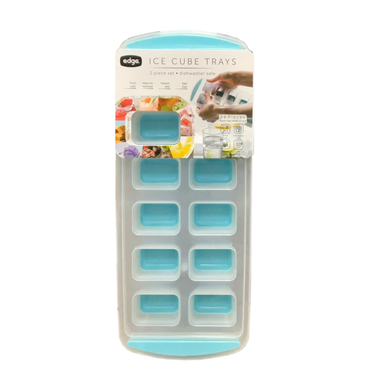 2PK Jumbo Square Easy Pop Silicone Ice Cube Trays, Teal