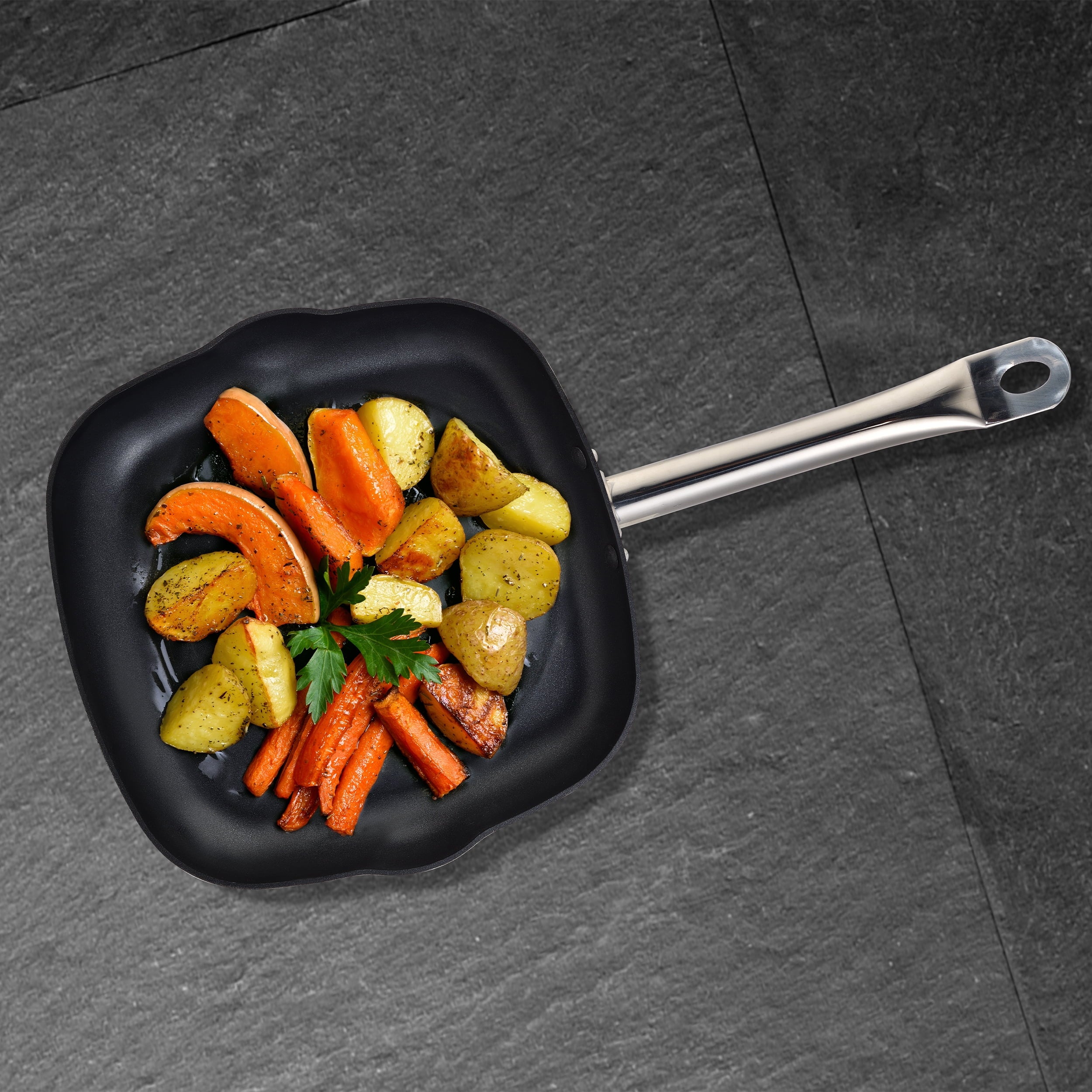 Prochef by Bergner - 11" Cast Aluminum Non Stick Grill Pan, Black