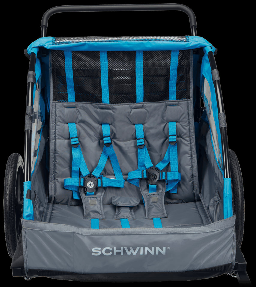 Schwinn Convoy Double Bike Trailer w/ Stroller Kit,  Blue/Grey