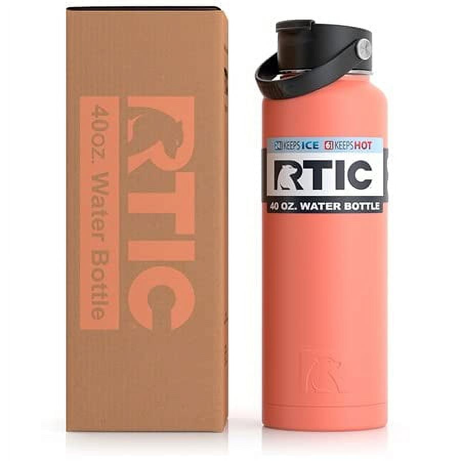 RTIC 40 oz Vacuum Insulated Water Bottle, Metal Stainless Steel Double Wall Insulation, BPA Free Reusable, Leak-Proof Thermos Flask for Hot and Cold Drinks, Travel, Sports, Camping, Coral