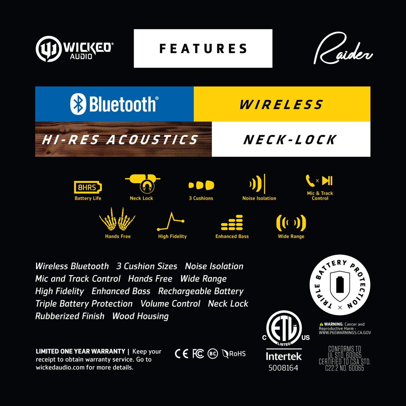 Wicked Audio WI-BT2850 Wireless in-Ear Headphones (Black and Wood)