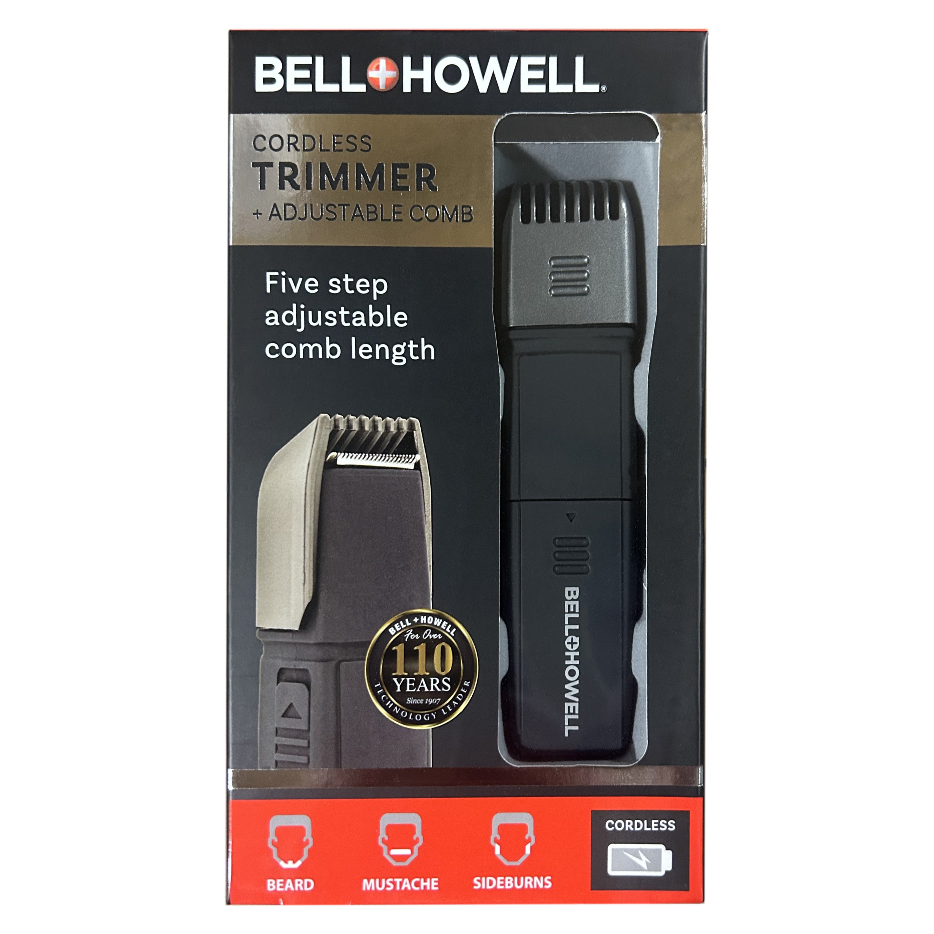 Bell & Howell Cordless Trimmer + Adjustable Comb (Gray)