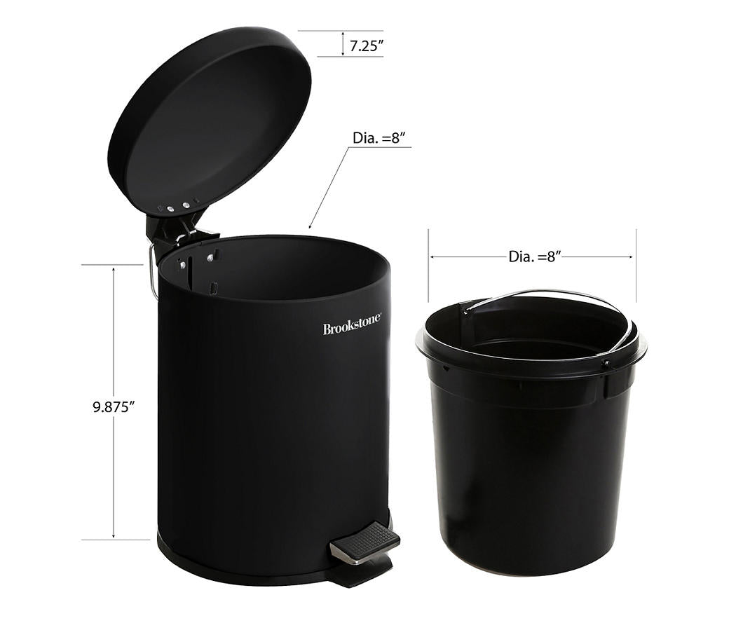 Brookstone Black Soft Close Step-On Waste Can, 5L