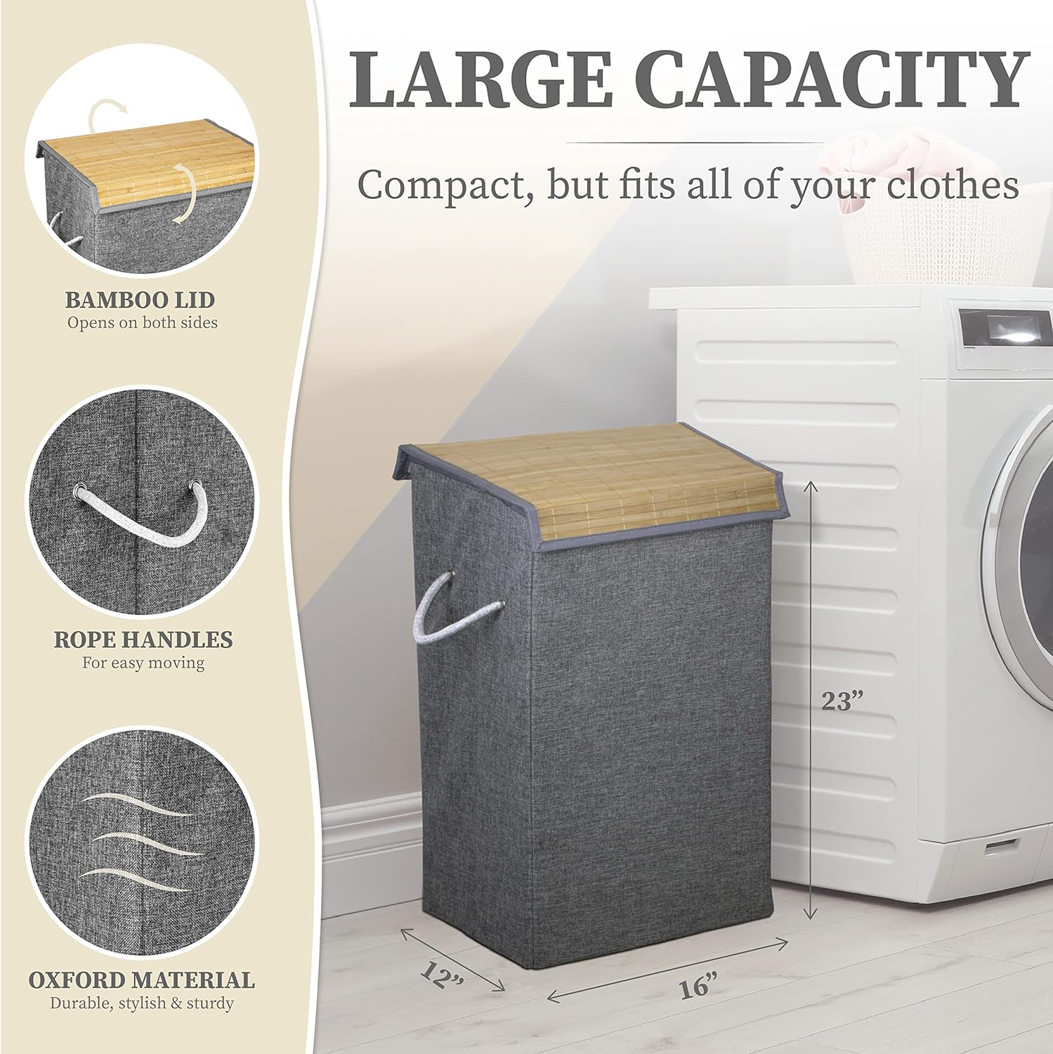 Brookstone Laundry Hamper w/ Bamboo Lid, 6 Pack