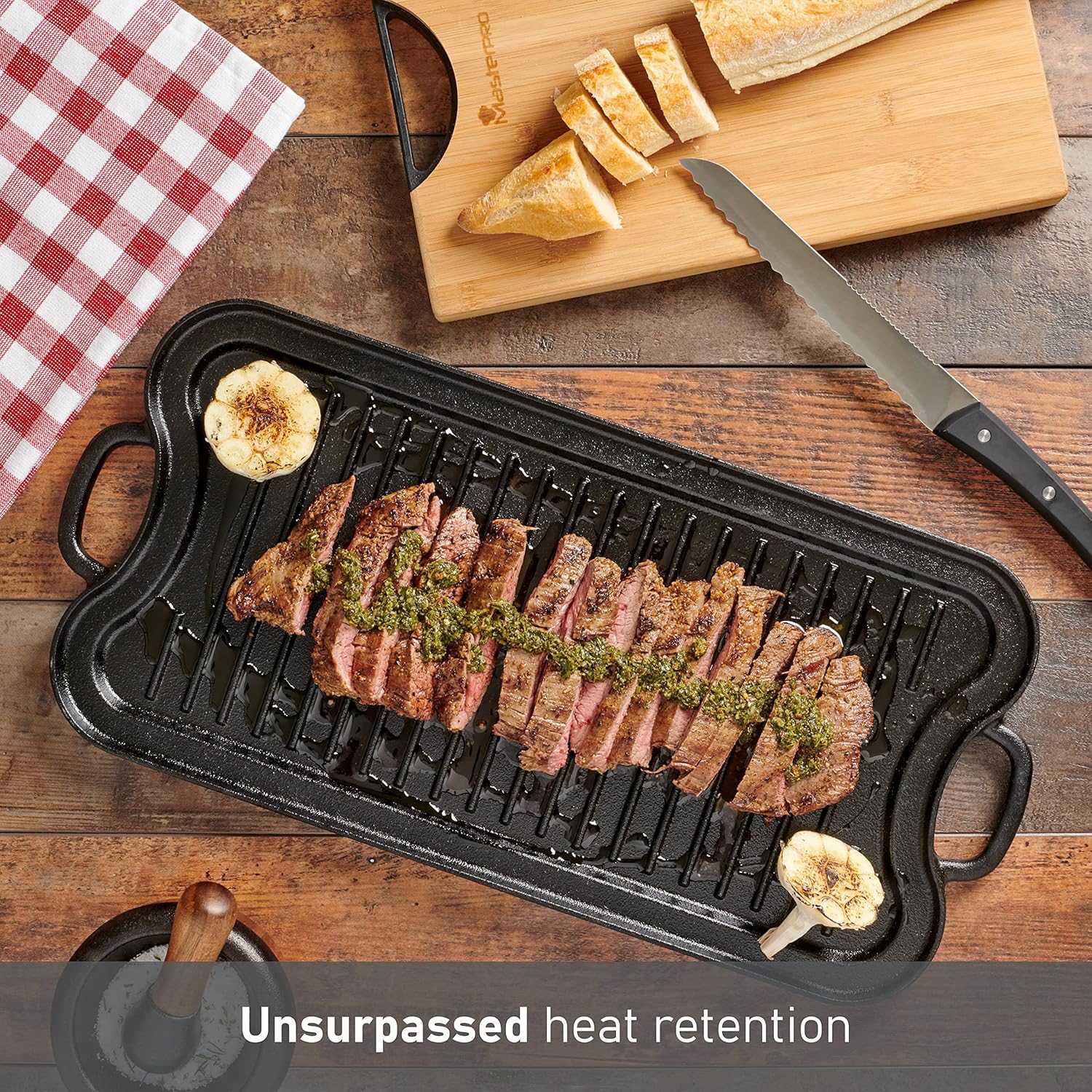 BBQ by MasterPRO - 20" x 10" Pre Seasoned Cast Iron Double Reversible Grill & Griddle