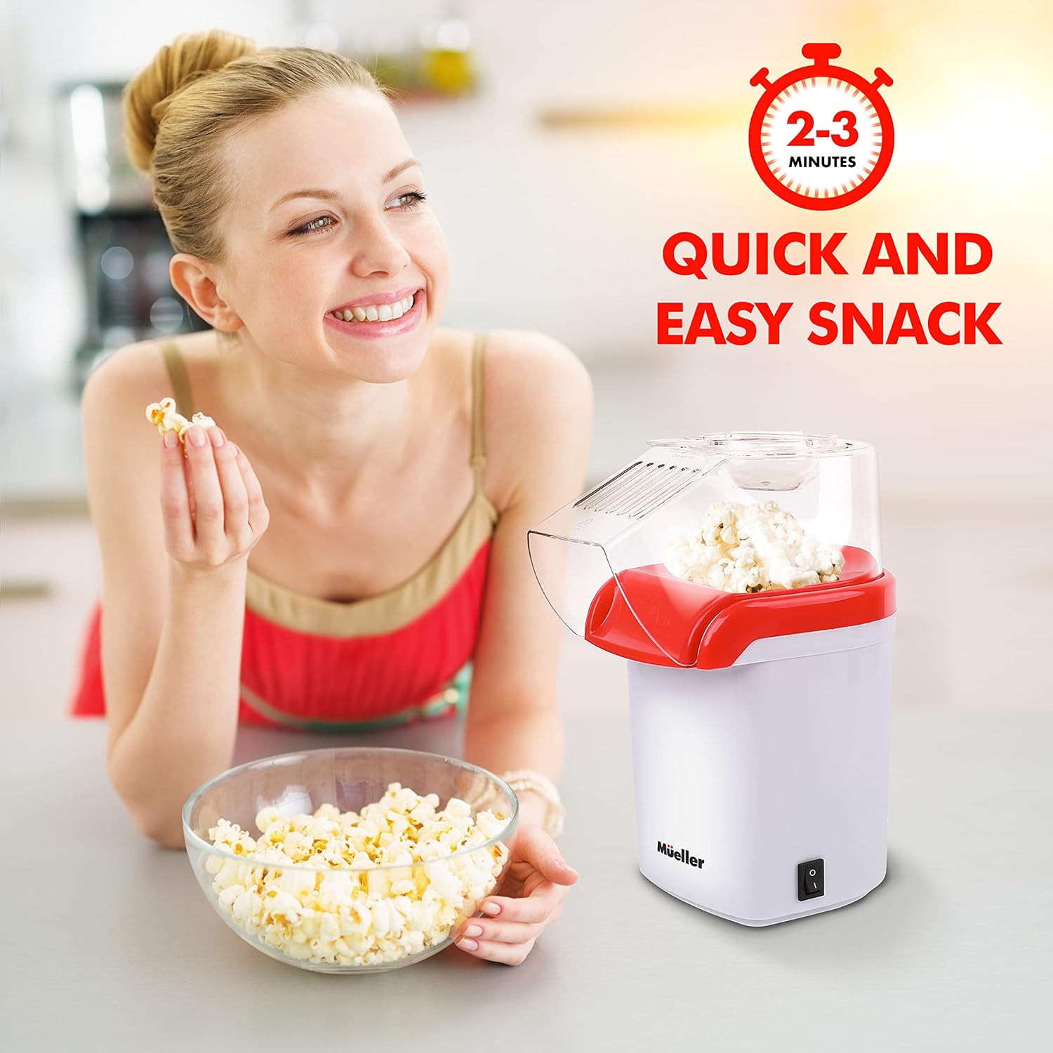 Mueller Ultra Pop, Hot Air Popcorn Popper, Electric Pop Corn Maker, Healthy and Quick Snack, No Oil Needed with Measuring/Butter Cup