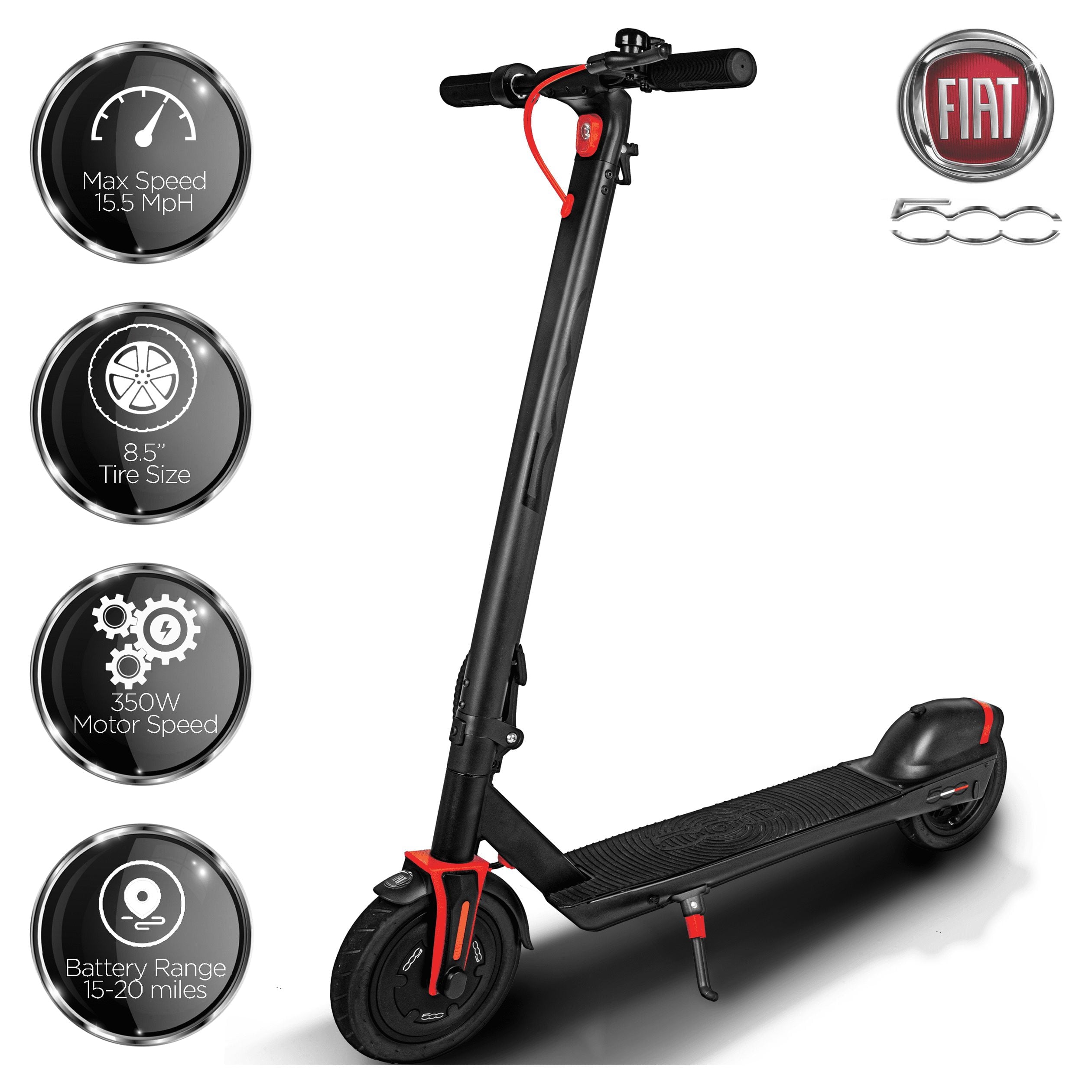 Fiat Folding Electric Scooter - 350W Motor, 15 to 20-Mile Long-Range Battery (Vesuvio Black)